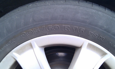 close up of car tire sidewall